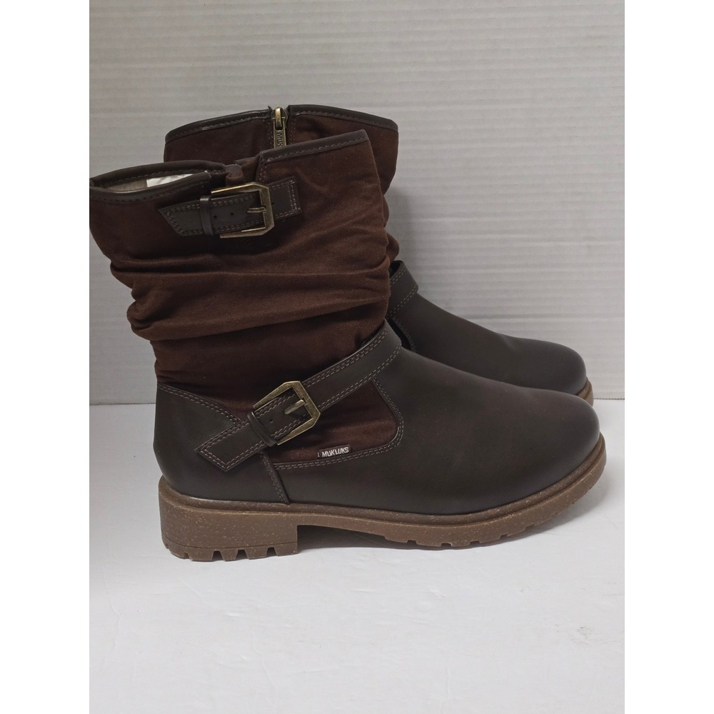 Muk Luks Scarlett Sabrina Womens Brown Leather Buckle Moto Mid-Calf Boots Size 9